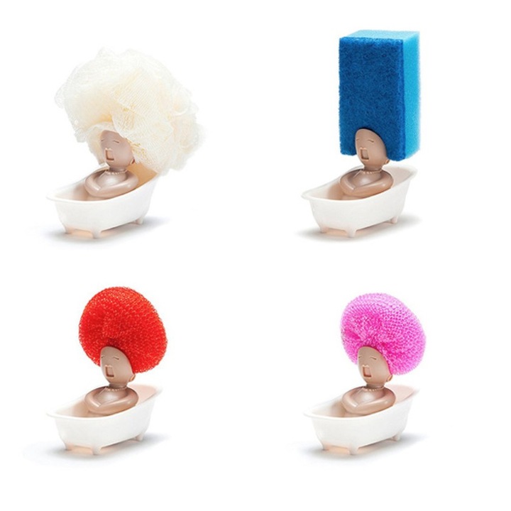 Suport pentru Spalat Vase, toolsy, pentru Burete/Sarma, Model Cada, Alb/Bej