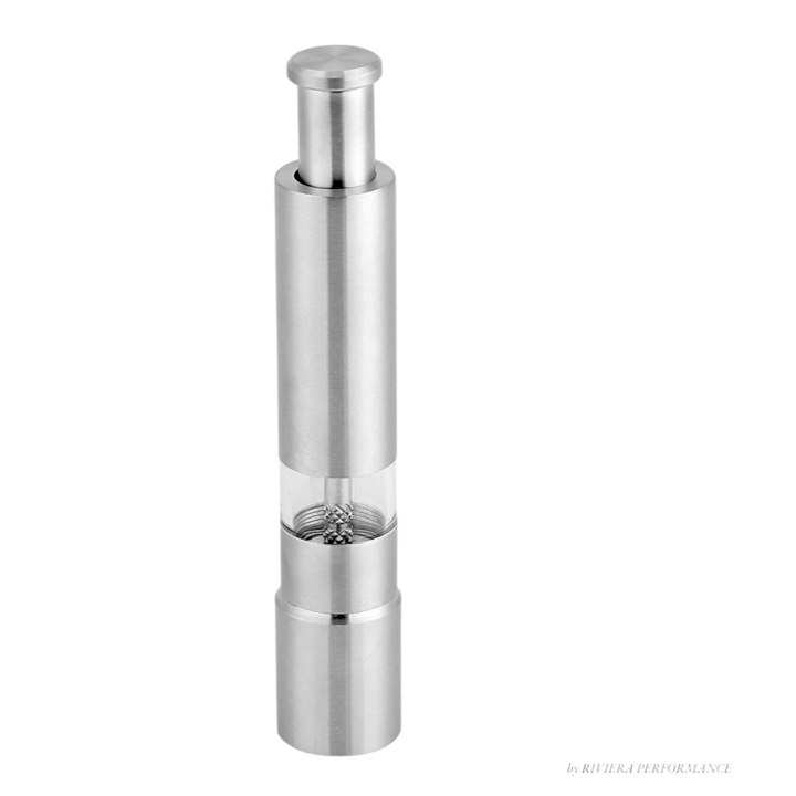 Ръчна мелница за подправки, неръждаема стомана, сребро, 15x2, 7x2,7 см, прозрачна камера за съхранение, бързо зареждане, устойчива на корозия