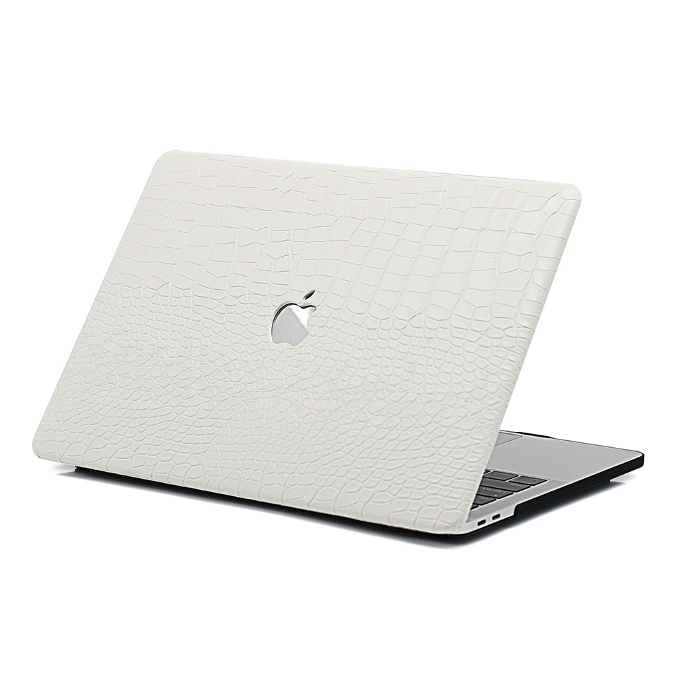 Carcasa premium din piele ecologica textura crocodil pentru MacBook Pro 14 (2021/2022/2023/2024/2025) (M5/M4/M3/M2/M1 Pro Max) (A3434/A3112/A3185/A3401/A2918/A2992/A2779/A2442), Husa eleganta slim, protectie laptop, stil business, Alb