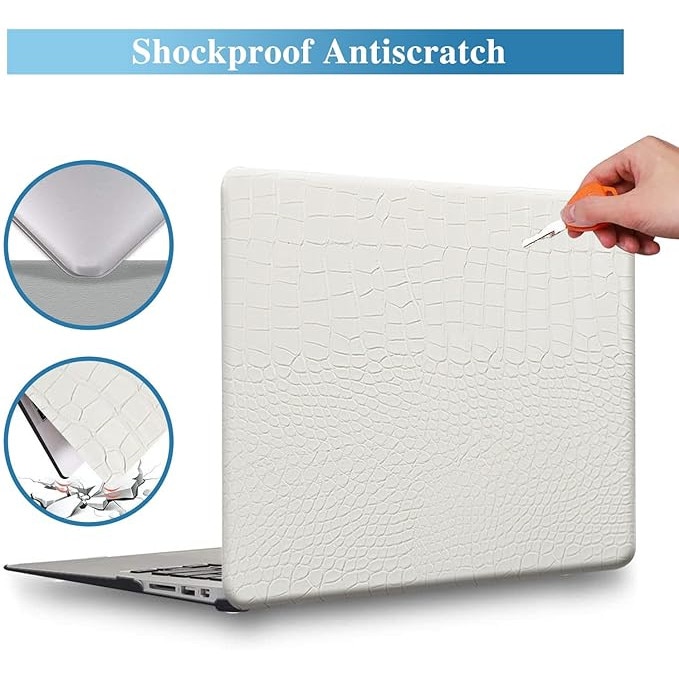 Carcasa premium din piele ecologica textura crocodil pentru MacBook Pro 14 (2021/2022/2023/2024/2025) (M5/M4/M3/M2/M1 Pro Max) (A3434/A3112/A3185/A3401/A2918/A2992/A2779/A2442), Husa eleganta slim, protectie laptop, stil business, Alb