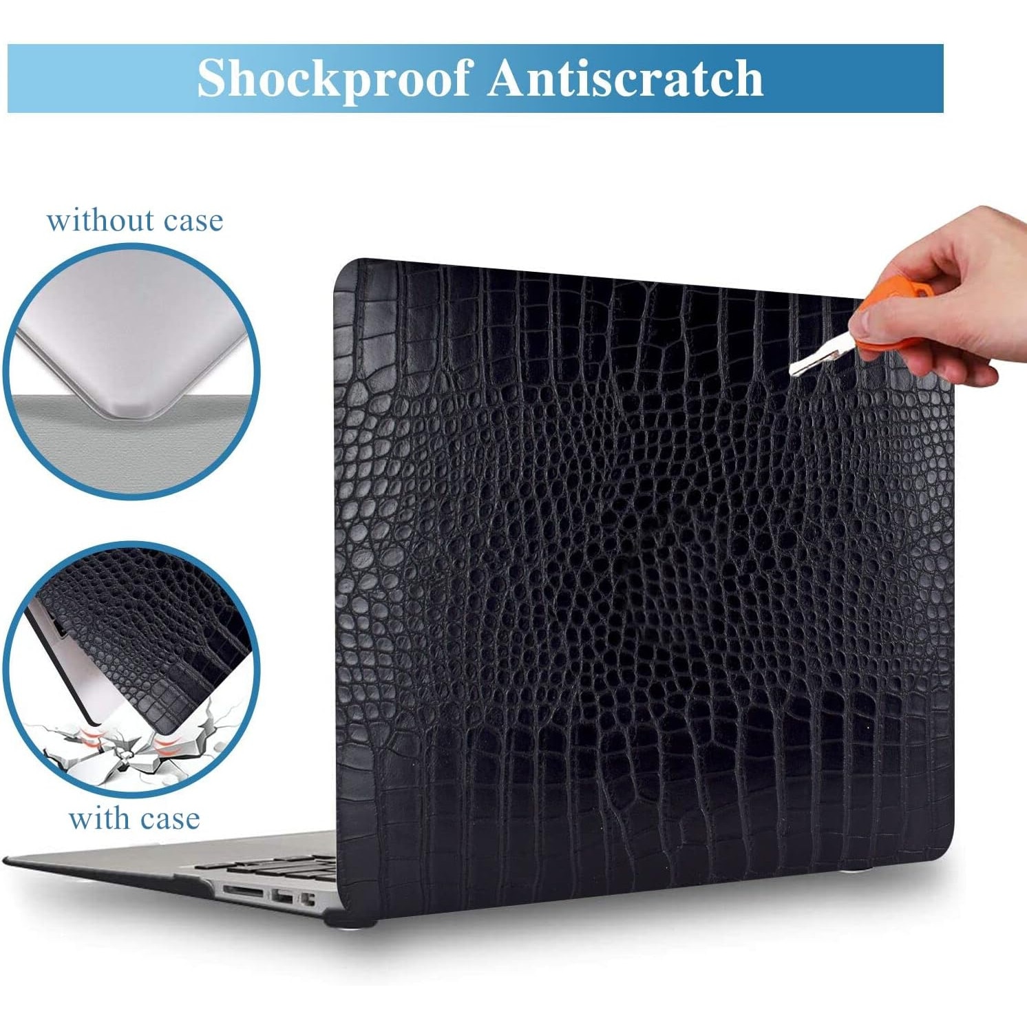 Carcasa premium din piele ecologica textura crocodil pentru MacBook Air 15 (2023/2024/2025) M Series (M4/M3/M2) (A2941/A3114/A3241), husa eleganta slim, protectie laptop, stil business, Negru