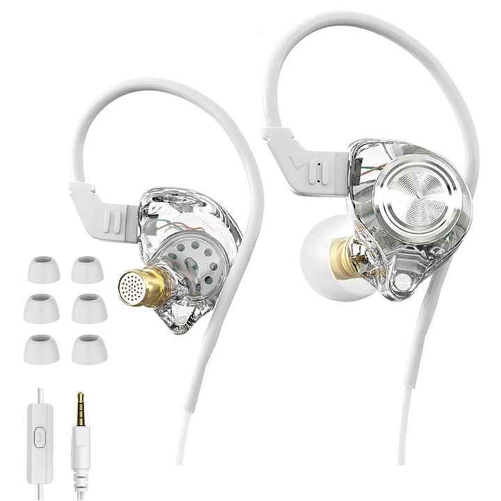 In-ear fejhallgató, Fudisenn, 3 pár fülhallgató szett, 3,5 mm-es csatlakozó, 3D hangzás, HD mikrofon, vezetékes vezérlés, kényelmes, hangszigetelés, ergonomikus, kompatibilis játékokkal / PC-vel, mobiltelefonnal, PS4 / PS5 / XBOX-szal, fehér