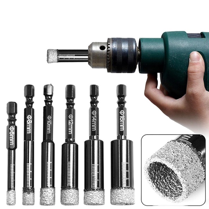 Set burghie diamantate AMRINUGL, negru, 6-16 mm