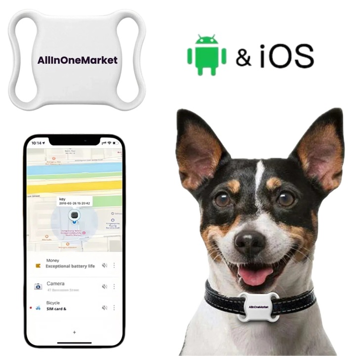 Dispozitiv Antipierdere Bluetooth GPS cu Localizare in Timp Real - Rezistent la Apa, Autonomie 12 Luni, Compatibil cu iOS/Android, Pentru Chei/Animale de Companie/Bagaje, Alb