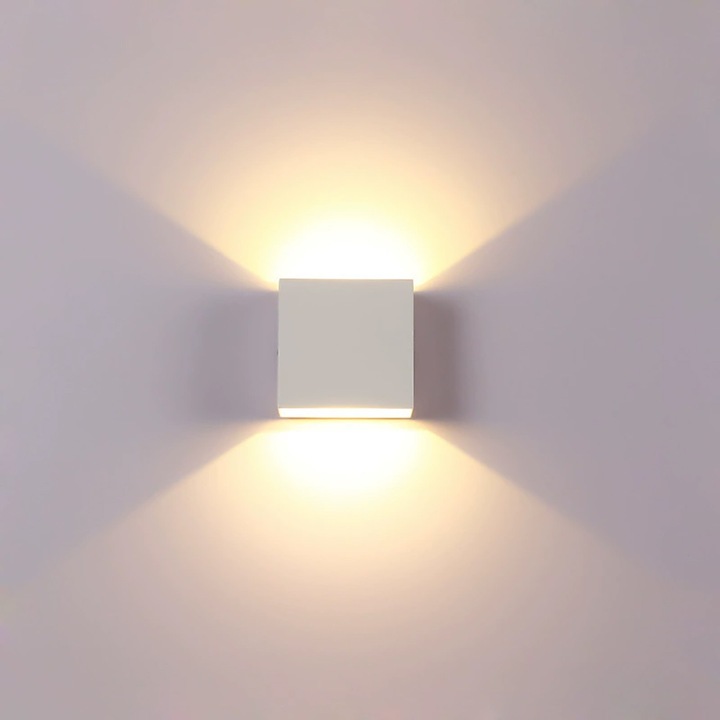 Aplica de perete LED din aluminiu potrivita pentru utilizare in interior si exterior, buna impermeabila, lampa de perete simpla 10x10x5cm, lumina calda, alb