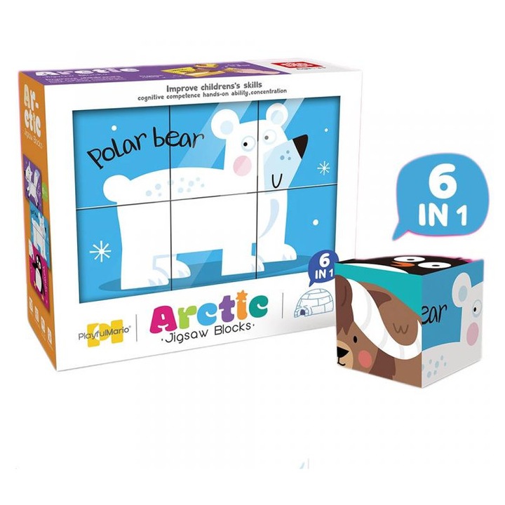 Magyar Gyártó 8116747 6 az 1-ben kirakós mesekocka - Sarkvidéki állatok