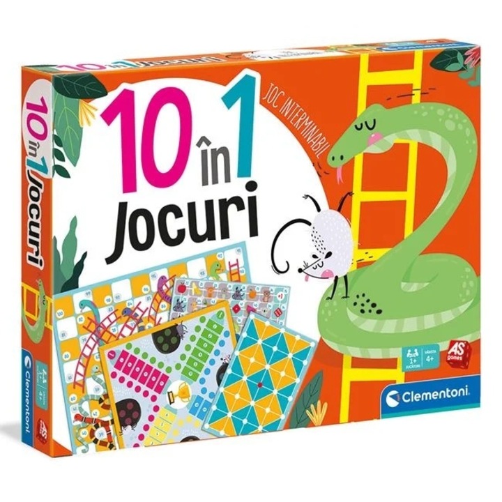 Настолна игра "10 в 1 игри", класическа и образователна, възраст 4+ години, 5x37x28.1cm, многоцветна