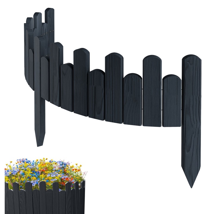 Gard de gradina, lemn, pin, palisada, Floranica, 15 x 100 cm, Antracit