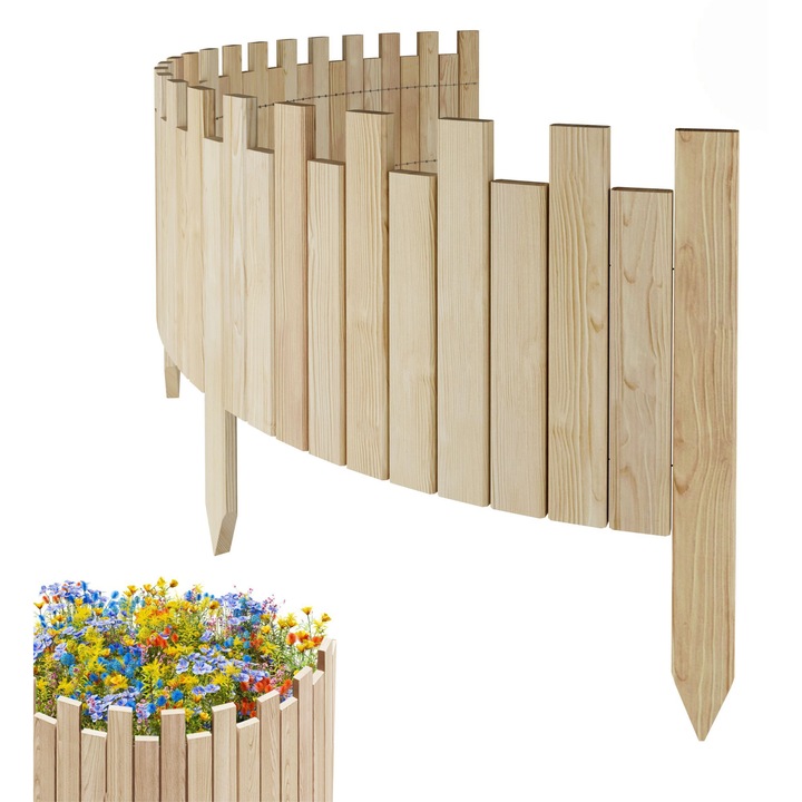 Gard de gradina, lemn, pin, palisada, Floranica, Lemn 30 x 200 cm