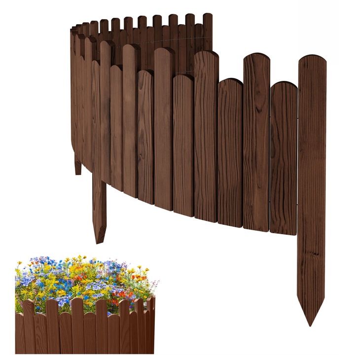Gard de gradina, lemn, pin, palisada, Floranica, 30 x 200 cm, Bronz