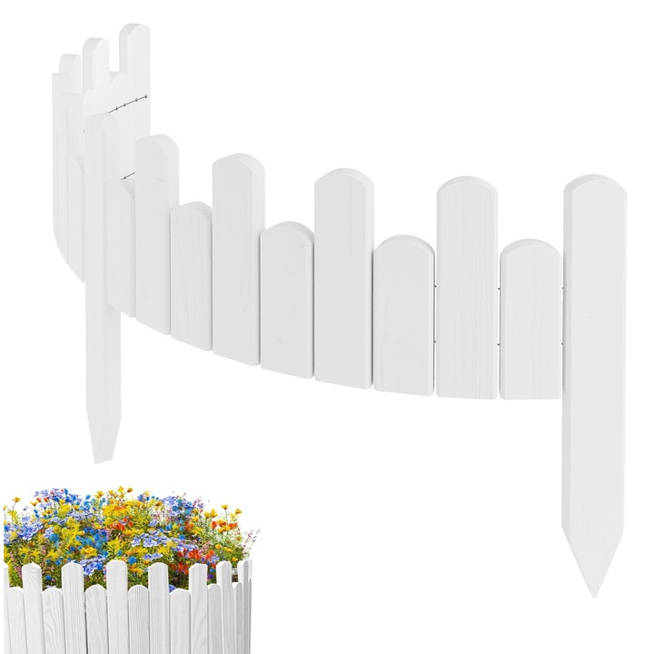 Gard de gradina, lemn, pin, palisada, Floranica, 15x 100 cm, Alb
