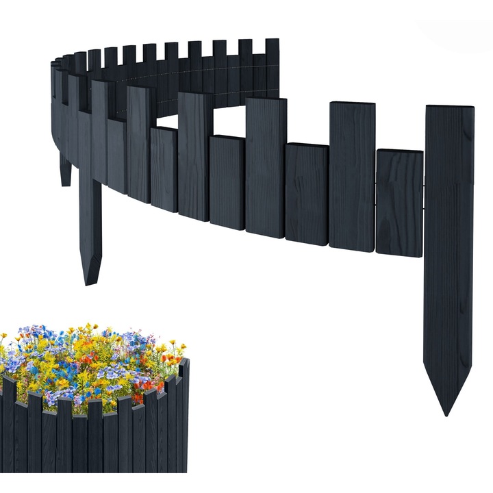 Gard de gradina, lemn, pin, palisada, Floranica, Antracit 15 x 200 cm