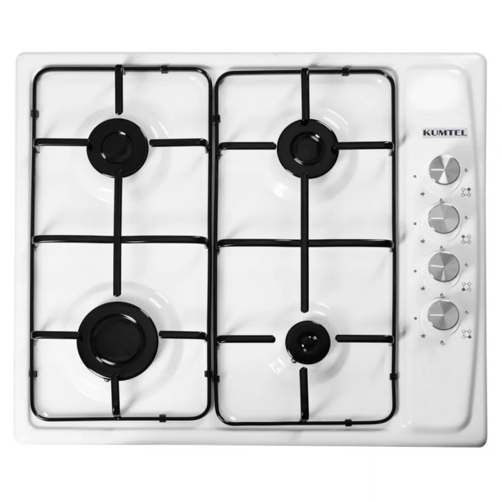 Котлон за вграждане Kumtel KO-410BFA.K, газ, 4 котлона, 60 см, стъкло, бял