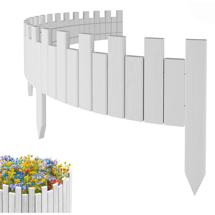 Gard de gradina, lemn, pin, palisada, Floranica, Alb 20 x 200 cm