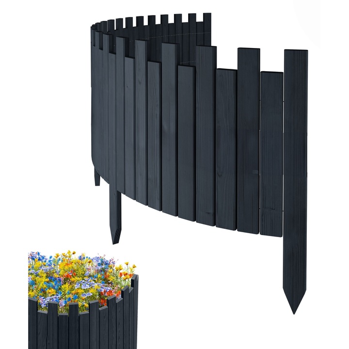 Gard de gradina, lemn, pin, palisada, Floranica, Antracit 40 x 200 cm