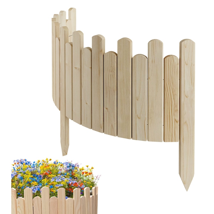 Gard de gradina, lemn, pin, palisada, Floranica, 30 x 100 cm, Lemn