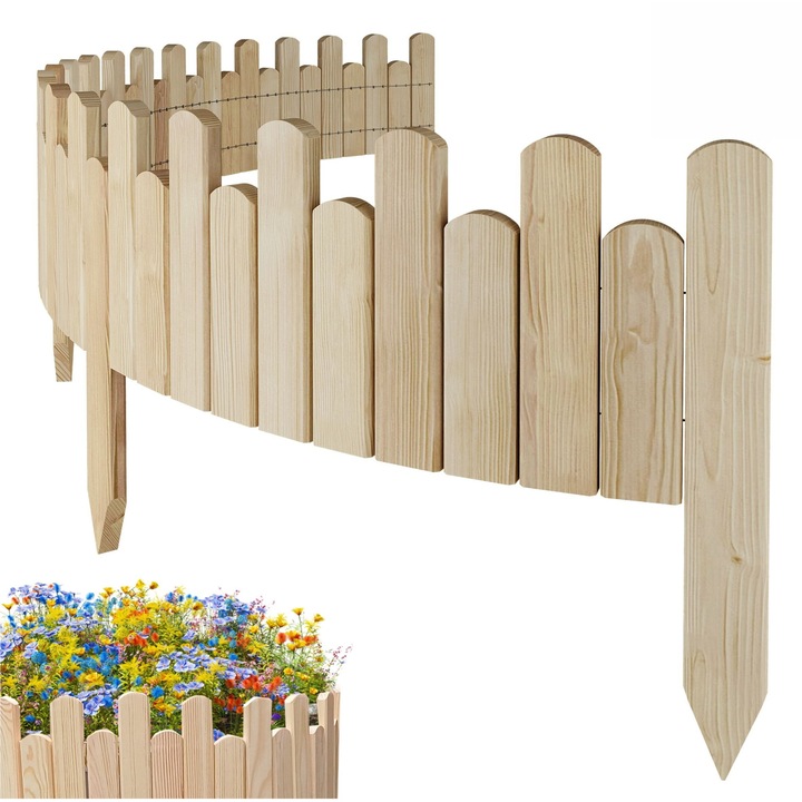 Gard de gradina, lemn, pin, palisada, Floranica, 20 x 200 cm, Lemn
