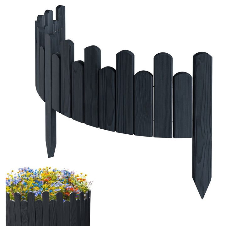 Gard de gradina, lemn, pin, palisada, Floranica, 20 x 100 cm, Antracit