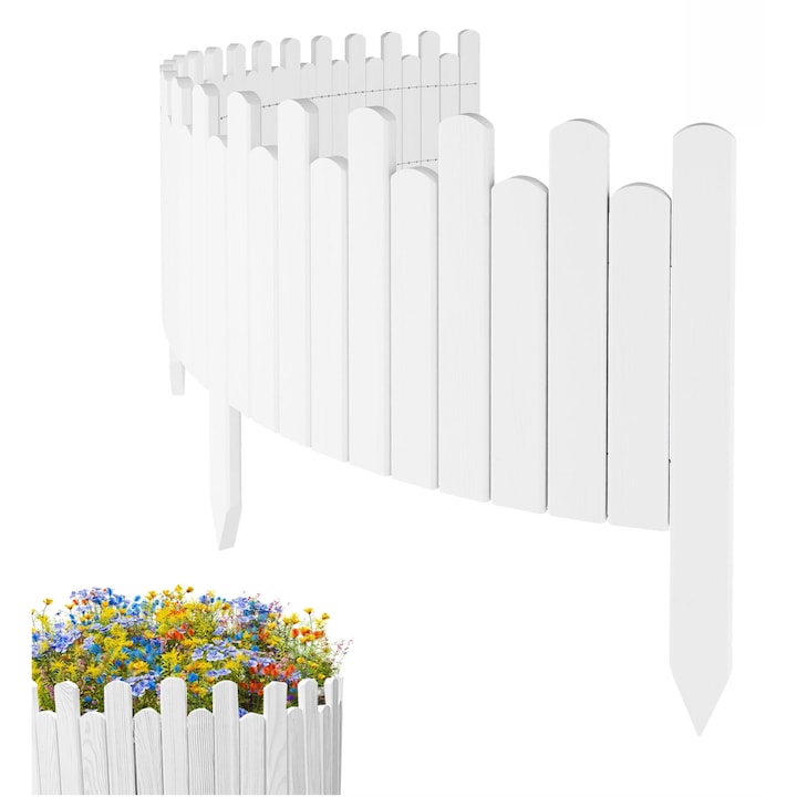 Gard de gradina, lemn, pin, palisada, Floranica, 30 x 200 cm, Alb