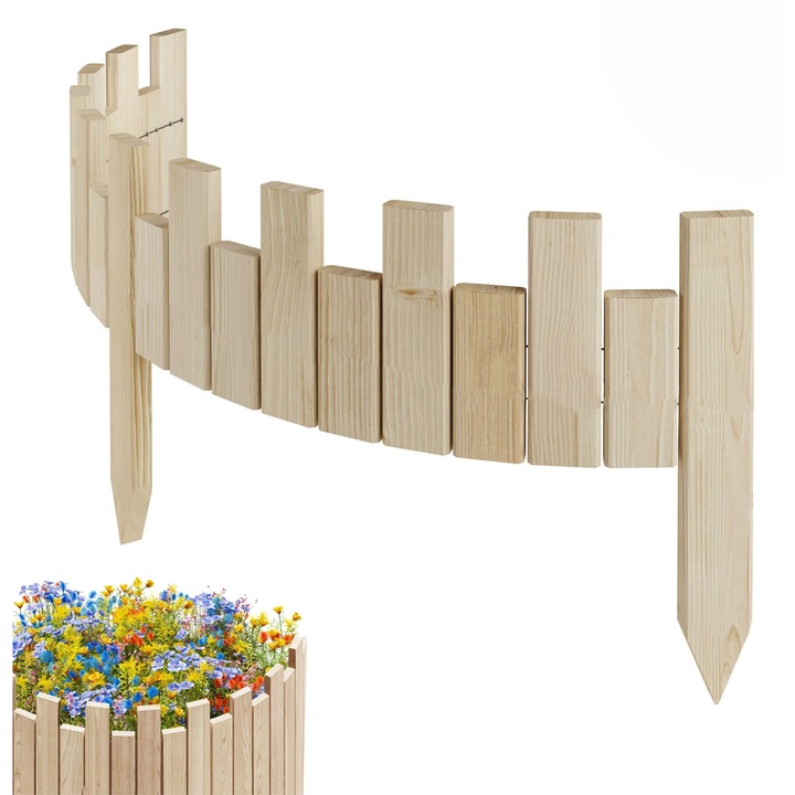 Gard de gradina, lemn, pin, palisada, Floranica, Lemn 20 x 100 cm