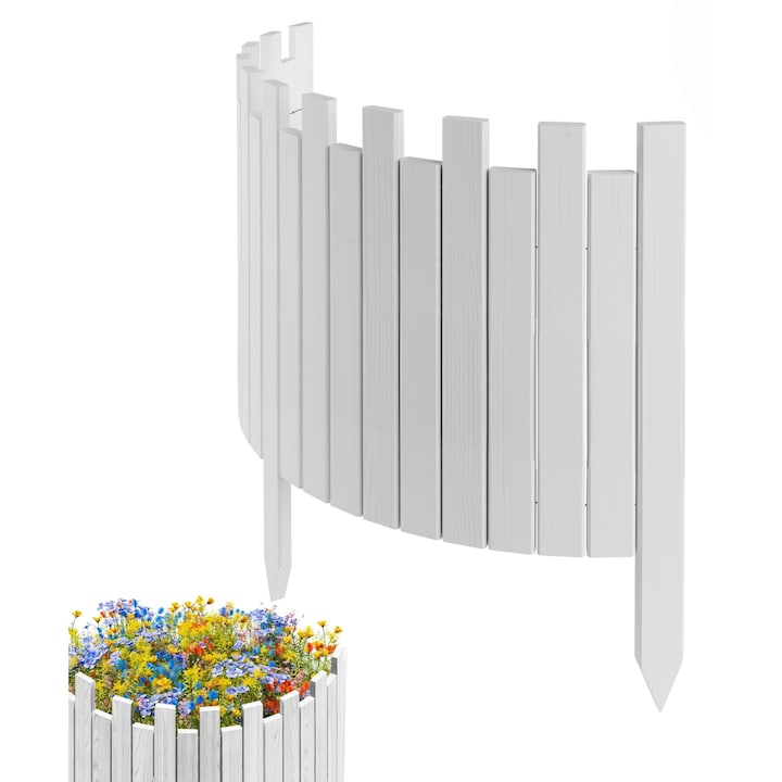 Gard de gradina, lemn, pin, palisada, Floranica, Alb 40 x 100 cm