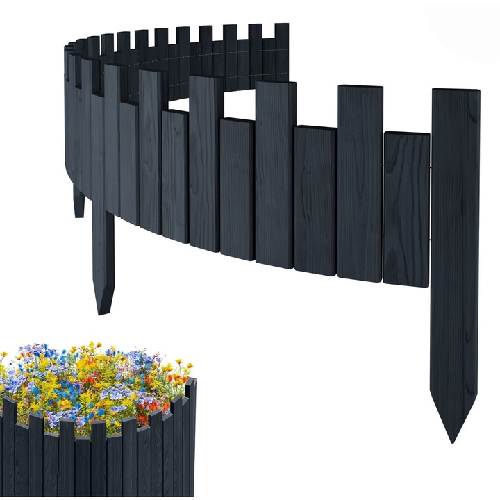 Gard de gradina, lemn, pin, palisada, Floranica, Antracit 20 x 200 cm