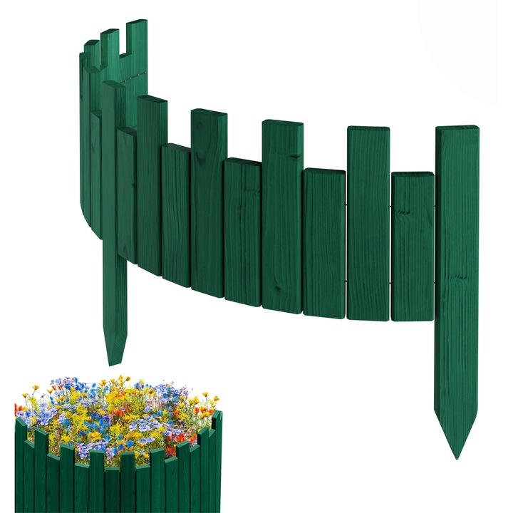 Gard de gradina, lemn, pin, palisada, Floranica, Verde 20 x 100 cm