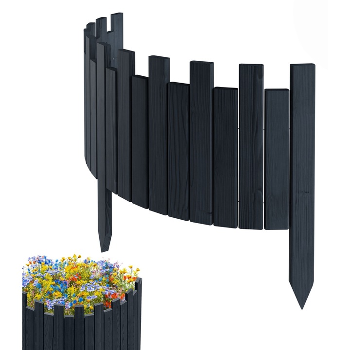 Gard de gradina, lemn, pin, palisada, Floranica, Antracit 30 x 100 cm