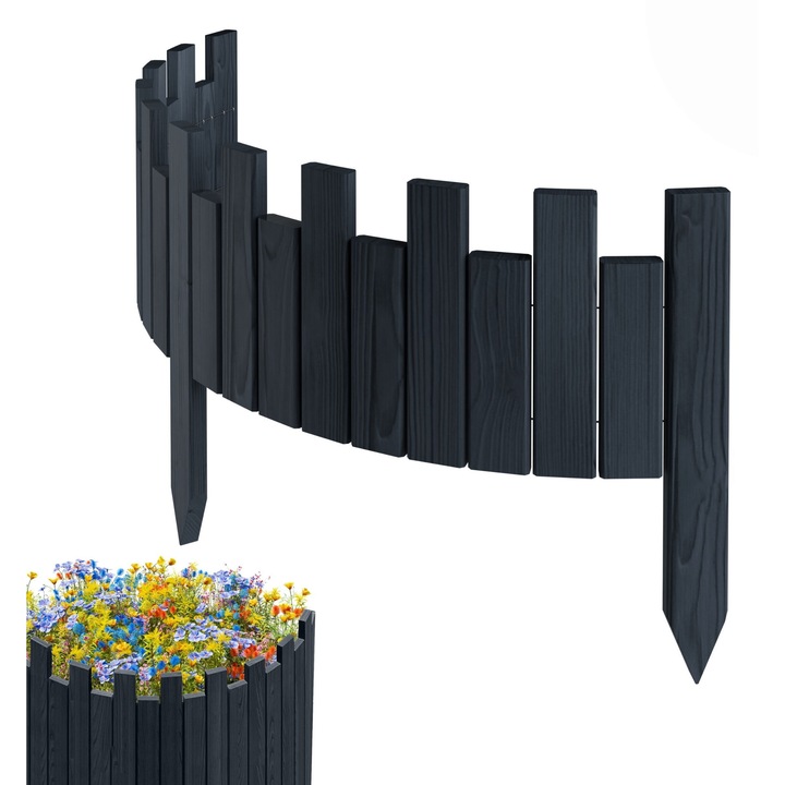 Gard de gradina, lemn, pin, palisada, Floranica, Antracit 20 x 100 cm
