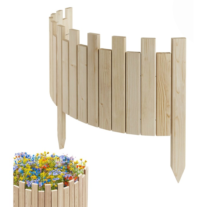 Gard de gradina, lemn, pin, palisada, Floranica, Lemn 30 x 100 cm