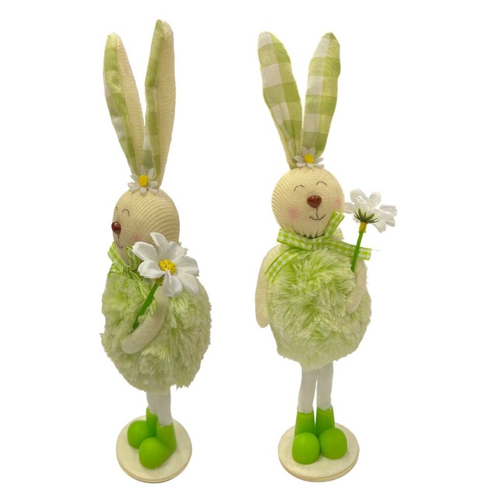 Figurina iepuras pufos verde de Paste cu margareta, decor masa de Paste 25cm