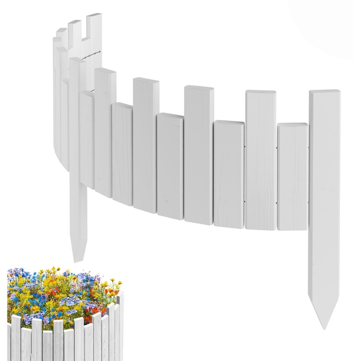 Gard de gradina, lemn, pin, palisada, Floranica, Alb 20 x 100 cm