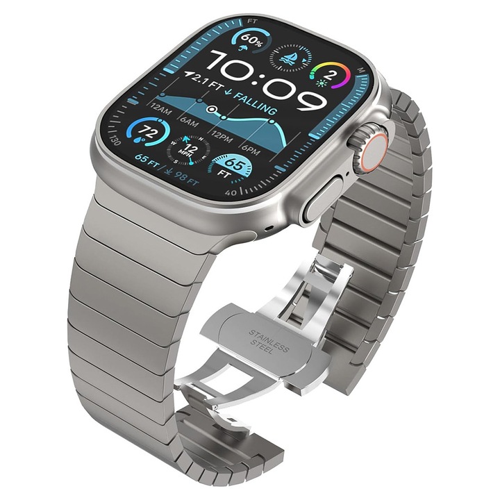 Kompatibilis szíj Apple Watch 1/2/3/4/5/6/7/8/9/10/SE/SE 2 38/40/41/42mm, L24, Acél, Ezüst