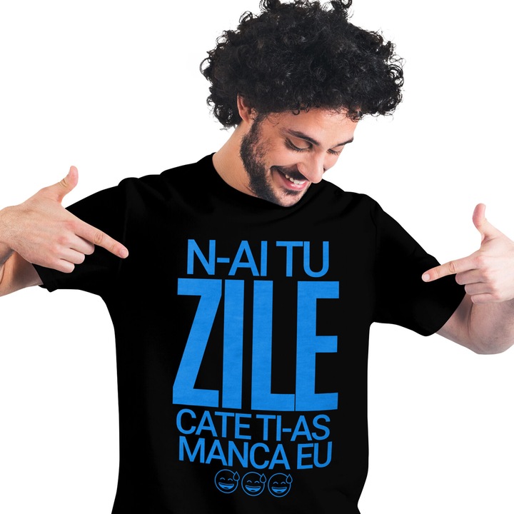 Tricou Barbati cu Design Haios In Limba romana Smiley face Sarcastic Iubire Dragoste cu imprimeu pe Fata, 100% Bumbac, Negru, L