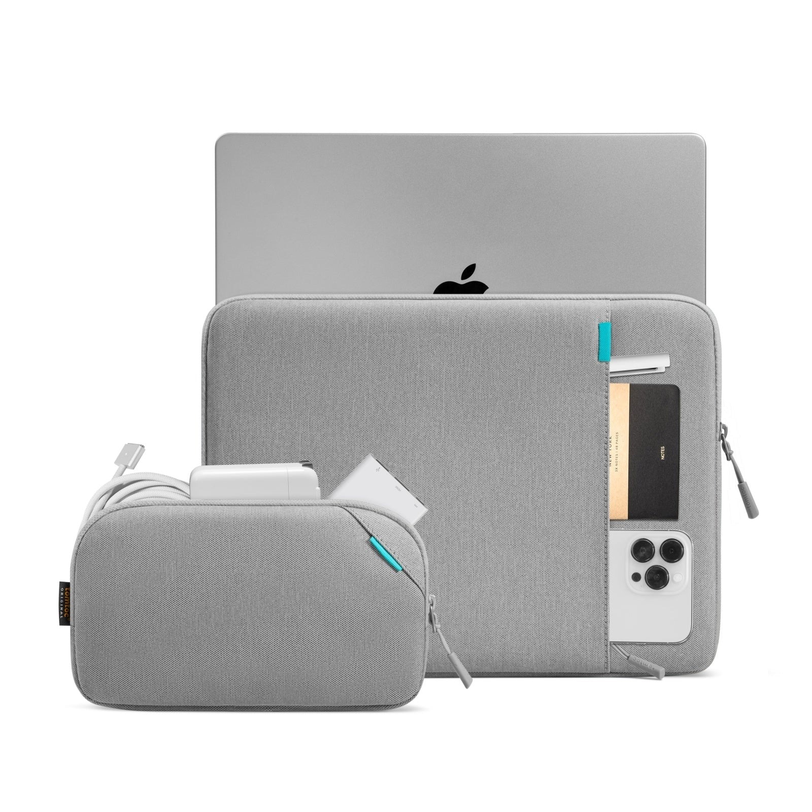 Husa Tomtoc Defender-A13 Sleeve kit Pentru Laptop / Macbook Pro / Air, 16 inch + Organizator accesorii electronice, Gri