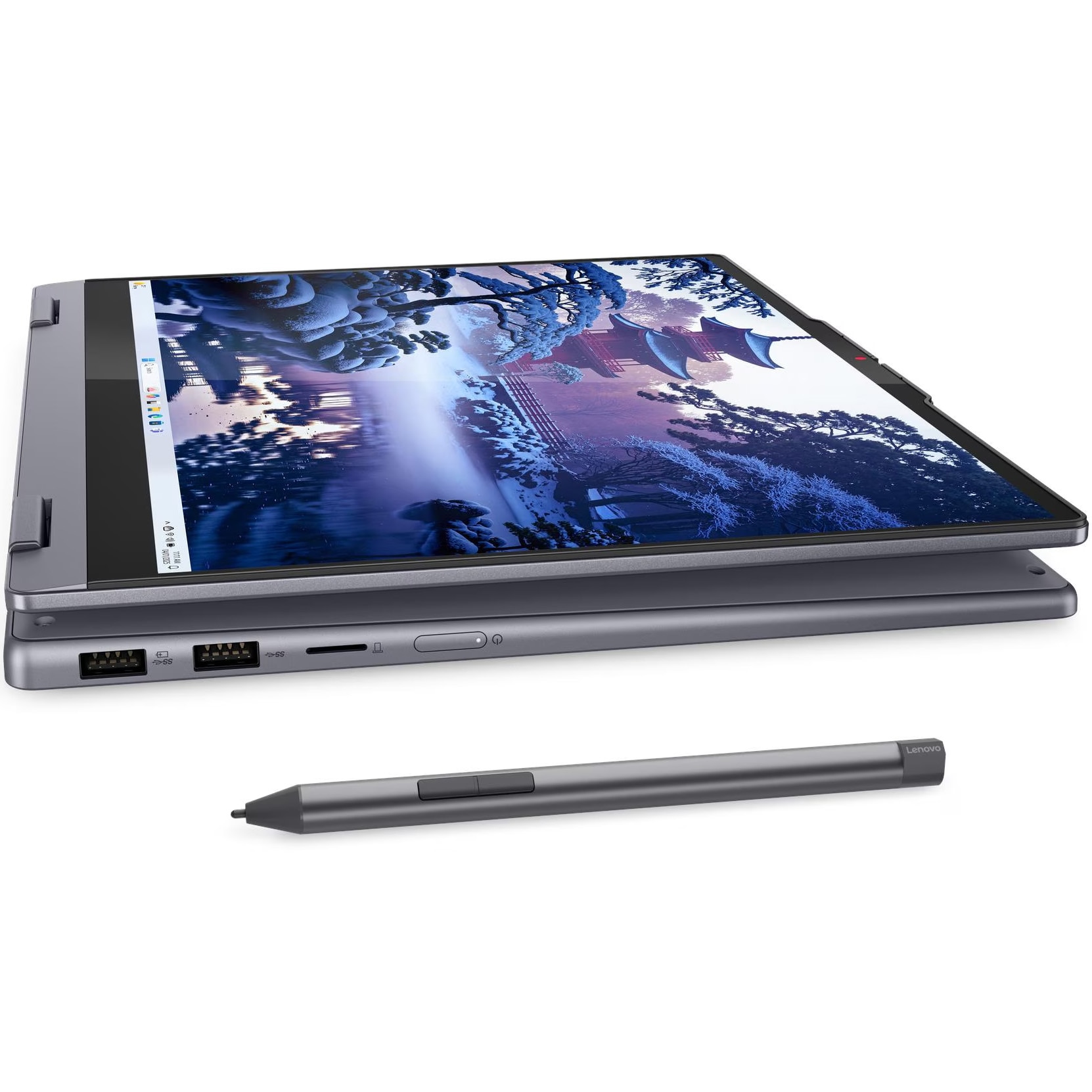 Laptop Lenovo IdeaPad 5 2-in-1 14IAL10 cu procesor Intel® Core™ Ultra 5 225H pana la 4.9GHz, 14'', WUXGA, OLED, Touch, 16GB LPDDR5x RAM, 1TB SSD, Intel® Arc™ 130T, No OS, Luna Grey