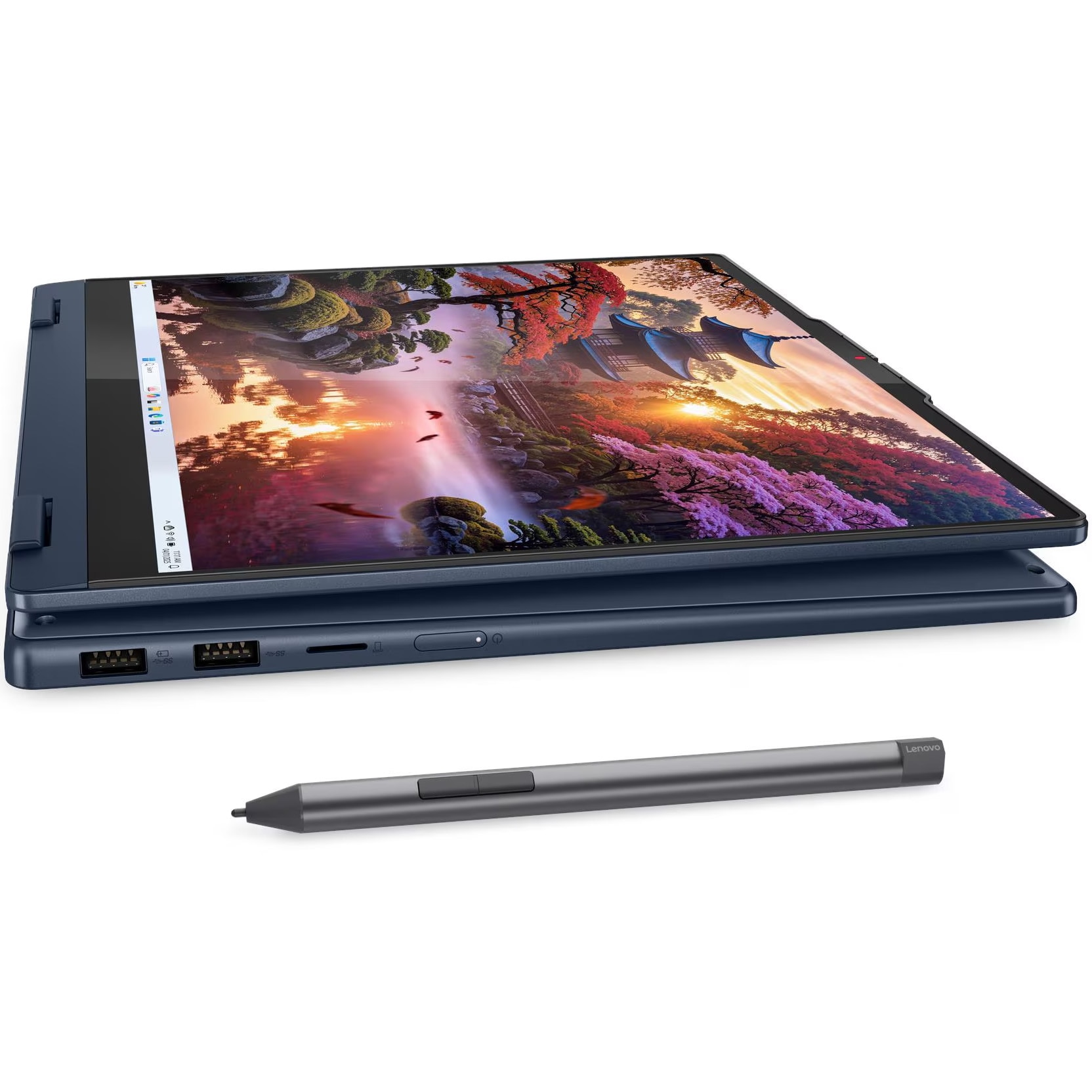 Laptop Lenovo IdeaPad 5 2-in-1 14AKP10 cu procesor AMD Ryzen™ AI 5 340 pana la 4.8GHz, 14" WUXGA, OLED, Touch, 16GB LPDDR5x RAM, 1TB SSD, AMD Radeon™ 840M Graphics, No OS, Cosmic Blue