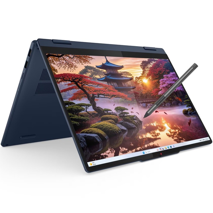 Lenovo IdeaPad 5 2-in-1 14AKP10 laptop, AMD Ryzen™ AI 7 350 processzorral, akár 5.0GHz-ig, 14" WUXGA, OLED, érintőképernyős, 24GB LPDDR5x RAM, 1TB SSD, AMD Radeon™ 860M grafikus kártyával, No OS, kozmikus kék színben