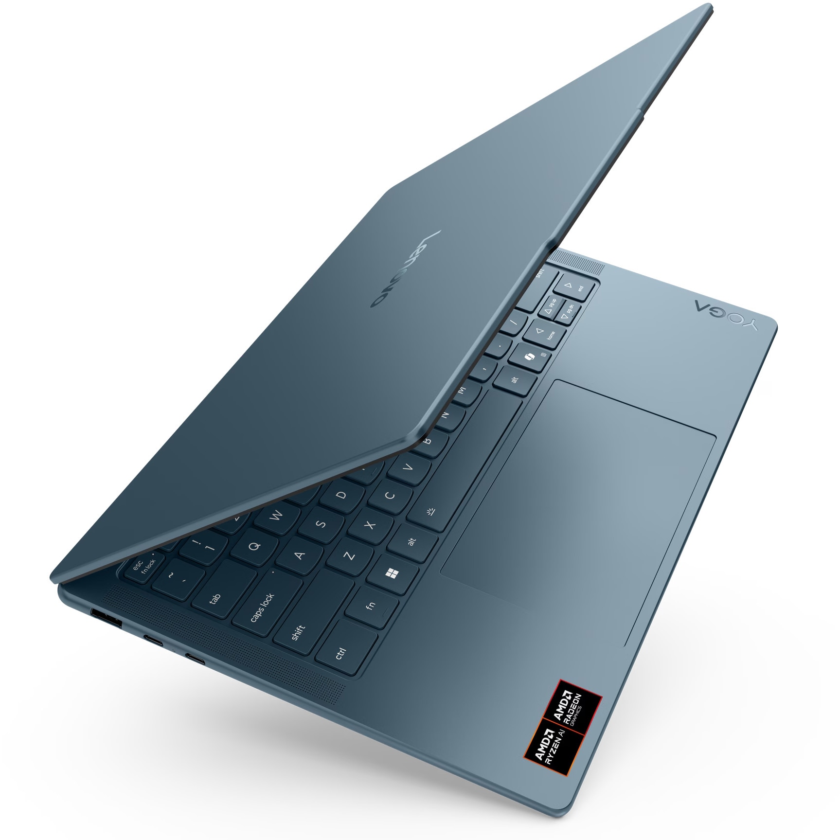 Laptop Lenovo Yoga Slim 7 14AKP10 cu procesor AMD Ryzen™ AI 5 340 pana la 4.8GHz, 14" 2.8K, WQXGA+, OLED, 120Hz, 16GB LPDDR5x RAM, 1TB SSD, AMD Radeon™ 840M Graphics, No OS, Tidal Teal, 3y on-site Premium Care
