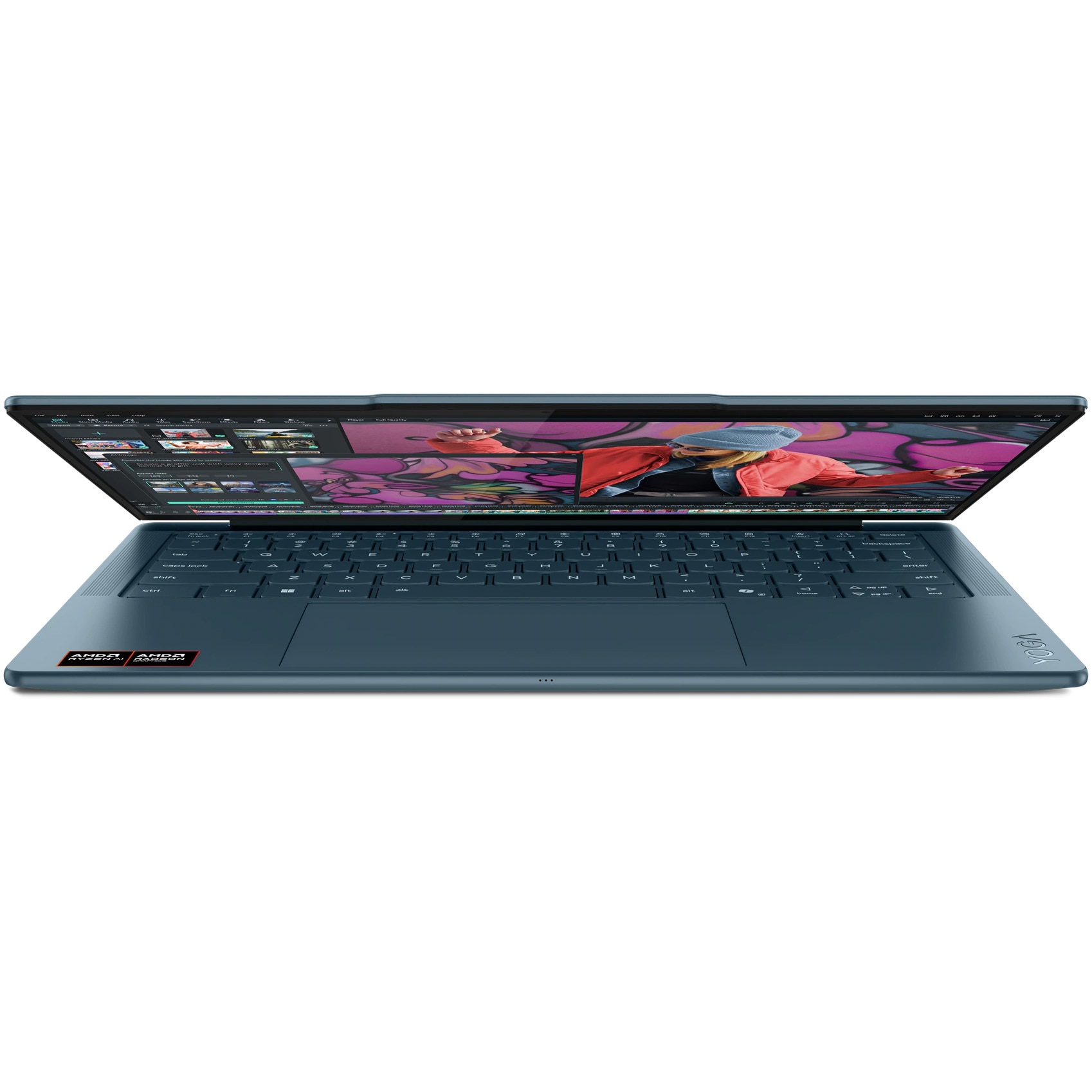 Laptop Lenovo Yoga Slim 7 14AKP10 cu procesor AMD Ryzen™ AI 5 340 pana la 4.8GHz, 14" 2.8K, WQXGA+, OLED, 120Hz, 16GB LPDDR5x RAM, 1TB SSD, AMD Radeon™ 840M Graphics, No OS, Tidal Teal, 3y on-site Premium Care