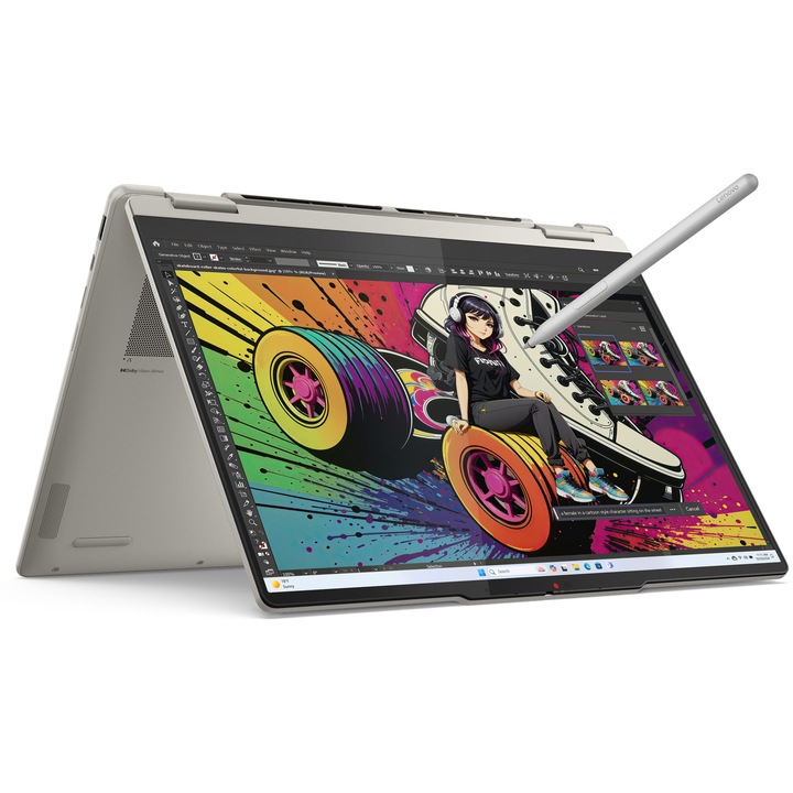 Lenovo Yoga 7 2-in-1 14AKP10 laptop, AMD Ryzen™ AI 5 340 processzorral, akár 4,8 GHz-ig, 14" WUXGA, OLED, érintőképernyős, 16 GB LPDDR5x RAM, 512 GB SSD, AMD Radeon™ 840M, Windows® 11 Home, Seashell technológiával, 3 év helyszíni Premium Care garanciával