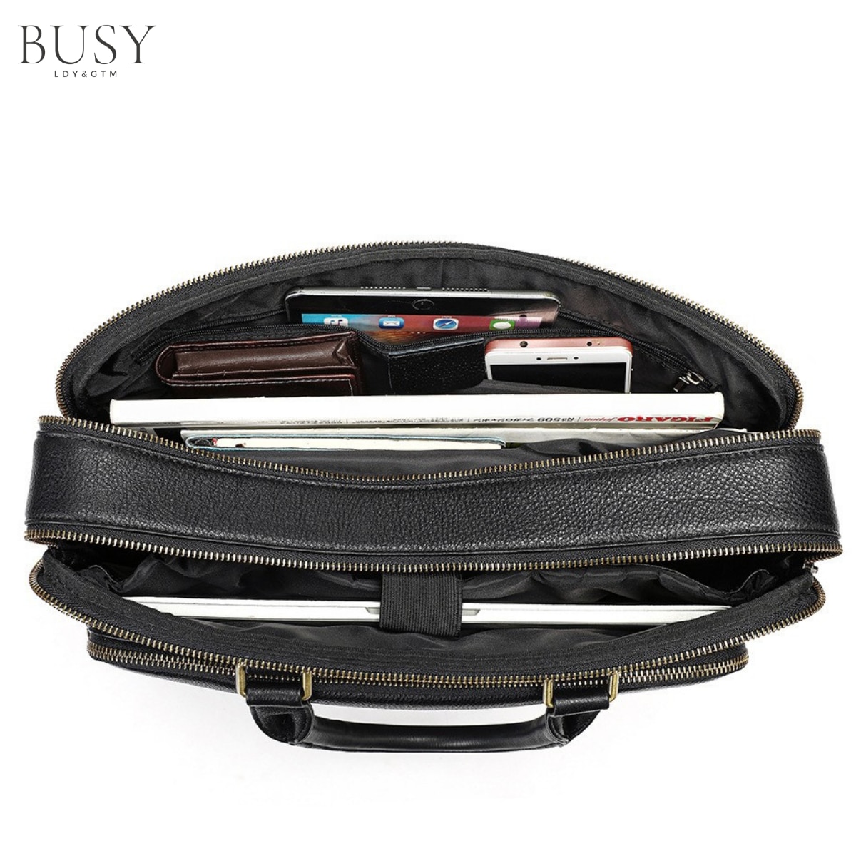 Servieta Laptop 15.6 Inch, BUSY LDY & GTM® Prestige, din Piele Naturala, Design Business
