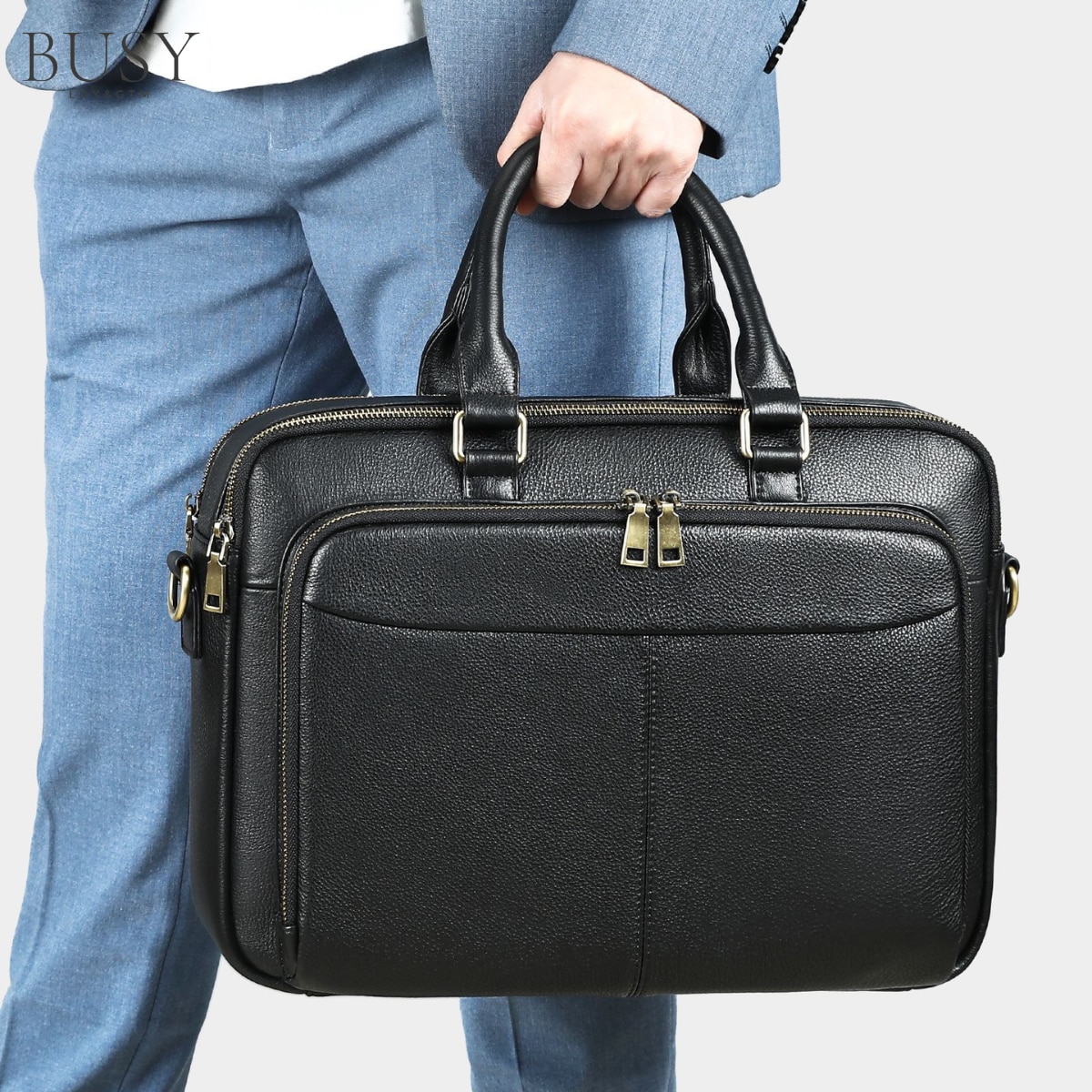 Servieta Laptop 15.6 Inch, BUSY LDY & GTM® Prestige, din Piele Naturala, Design Business