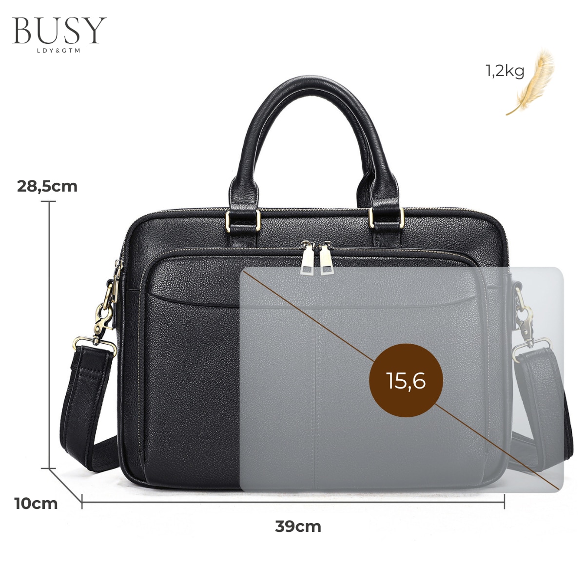 Servieta Laptop 15.6 Inch, BUSY LDY & GTM® Prestige, din Piele Naturala, Design Business