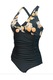 Costum de Baie Intreg pentru Femei, Push Up, Talie Inalta si Control Abdomen, GOTIMAL, negru cu imprimeu floral