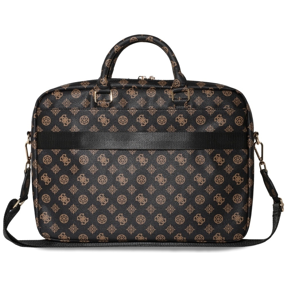 Geanta laptop Guess 4G Peony Front Pocket Zipper Triangle Logo, compatibila cu laptop 16 inch, Negru