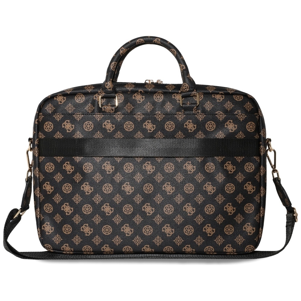 Geanta laptop Guess 4G Peony Front Pocket Zipper Triangle Logo, compatibila cu laptop 16 inch, Negru