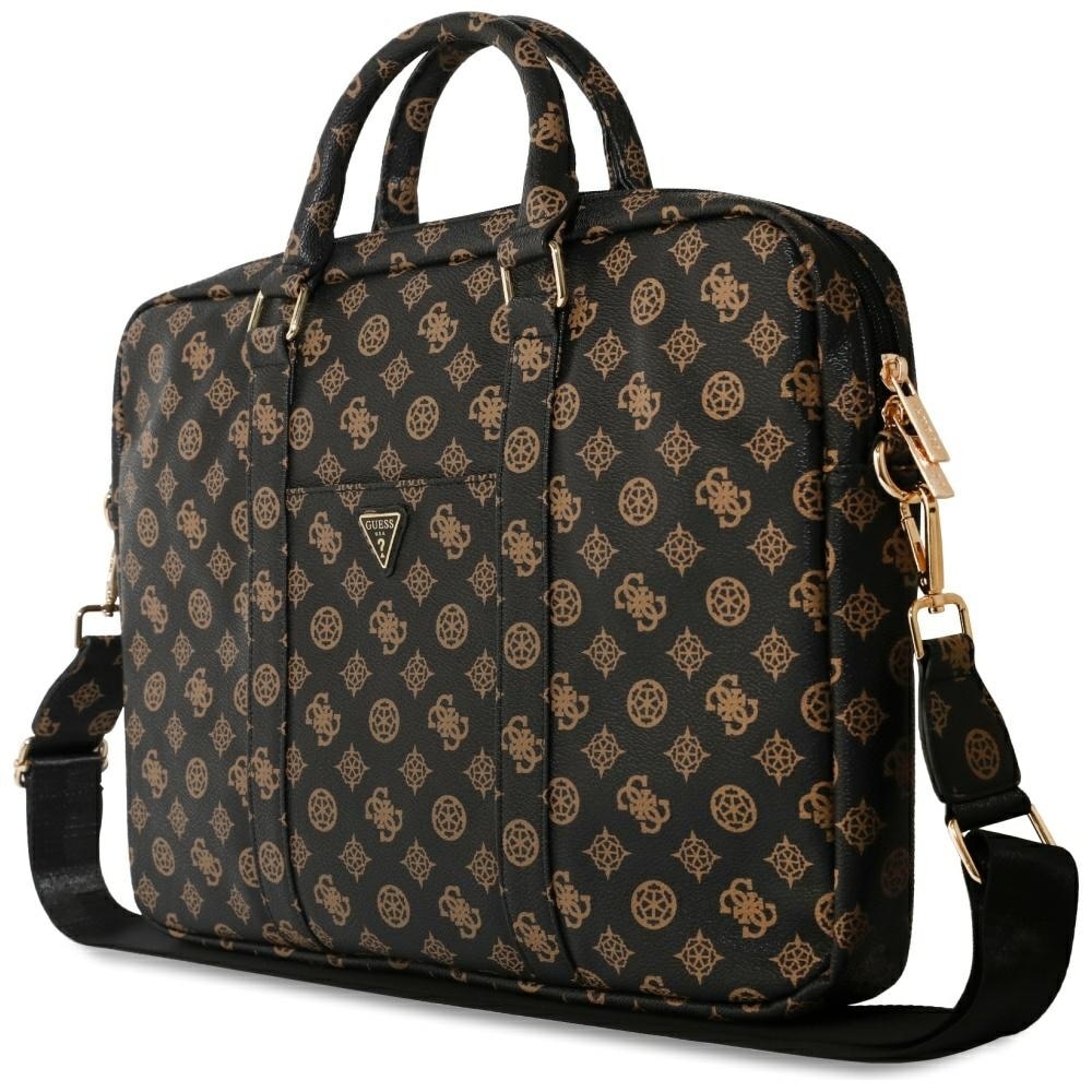 Geanta laptop Guess 4G Peony Front Pocket Zipper Triangle Logo, compatibila cu laptop 16 inch, Negru