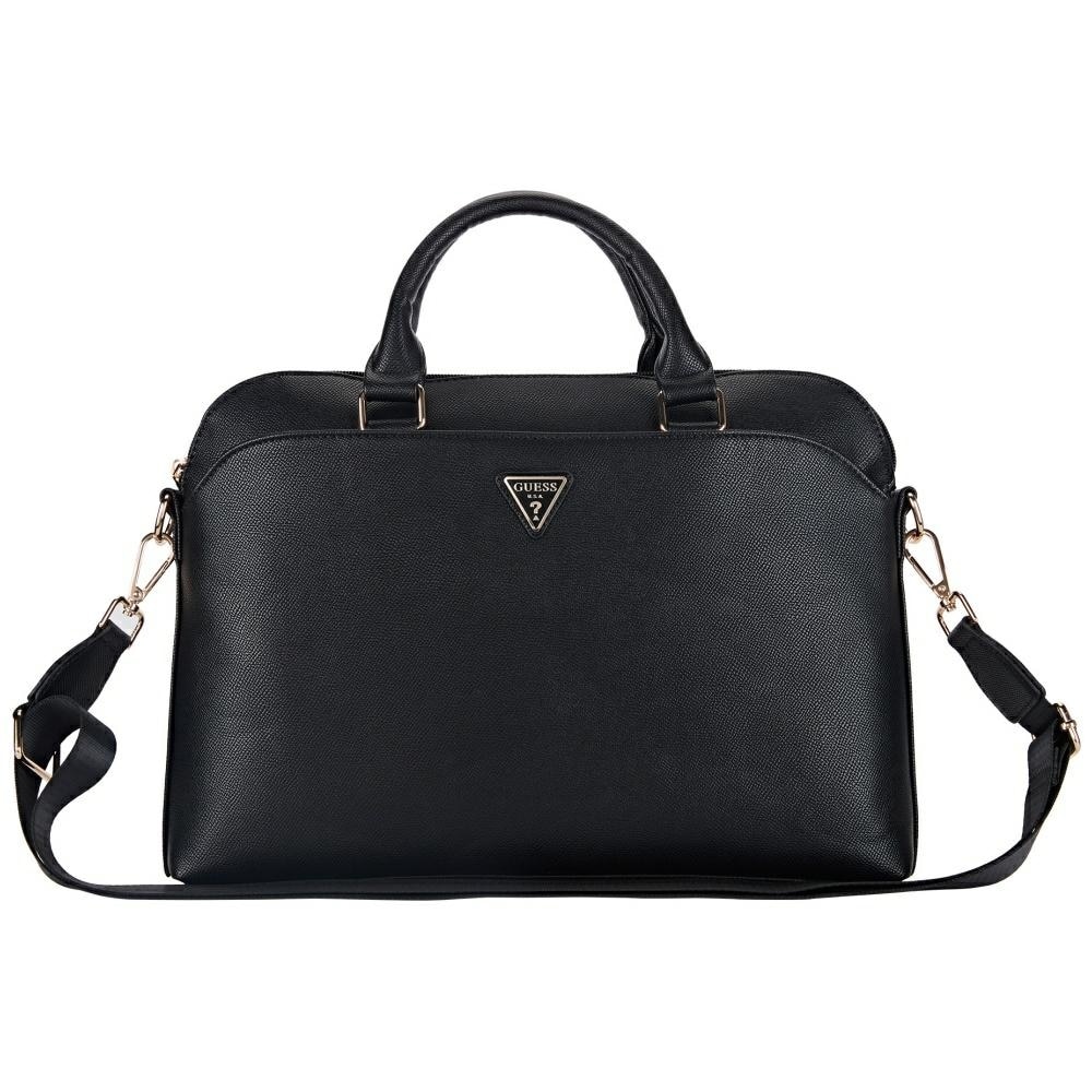 Geanta Guess Grained Zipper Pocket Triangle Logo compatibila cu laptop 15 inch, Negru