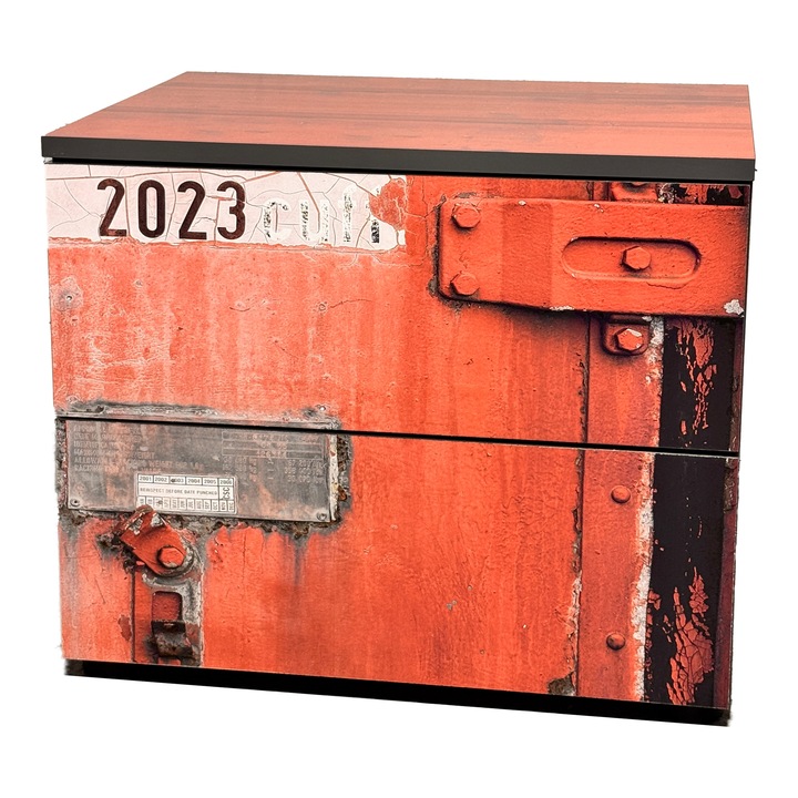 Noptiera vintage cu 2 sertare, PAL, 50x38x43h, rosu